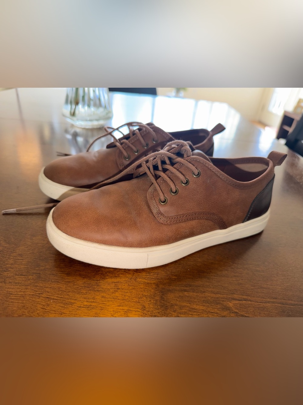 Boy’s Casual Brown Leather-Look Lace-Up Sneakers